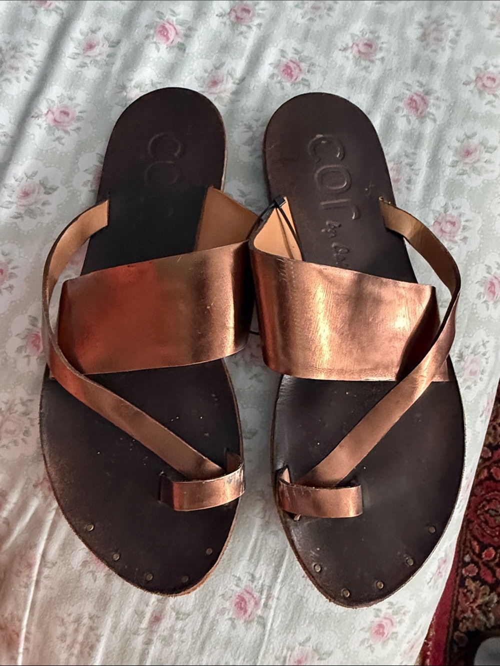 Women’s Metallic Copper Leather Slide Sandals - Picture 3 of 3